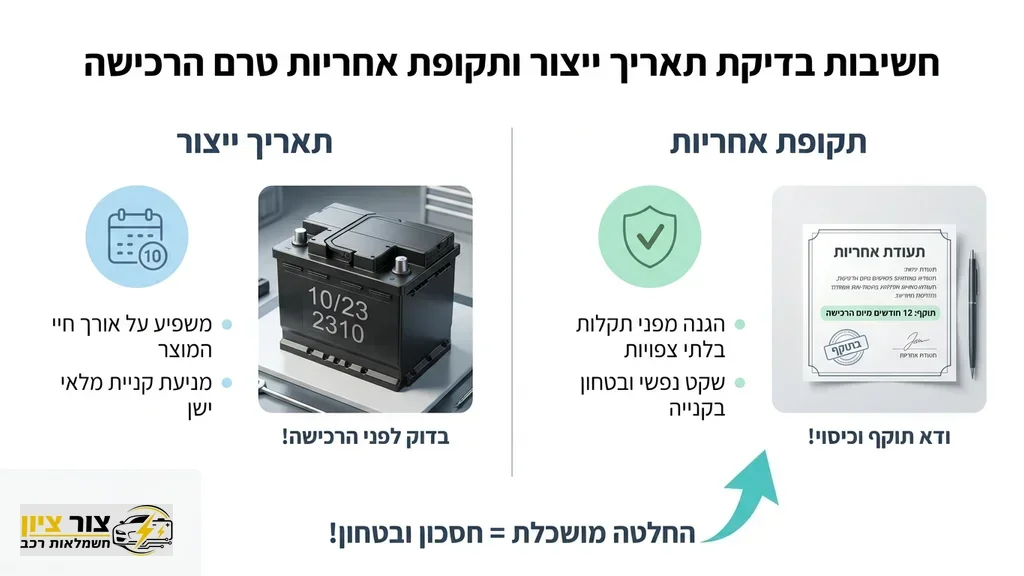 תאריך ייצור מוטבע על גבי פלסטיק של סוללת רכב